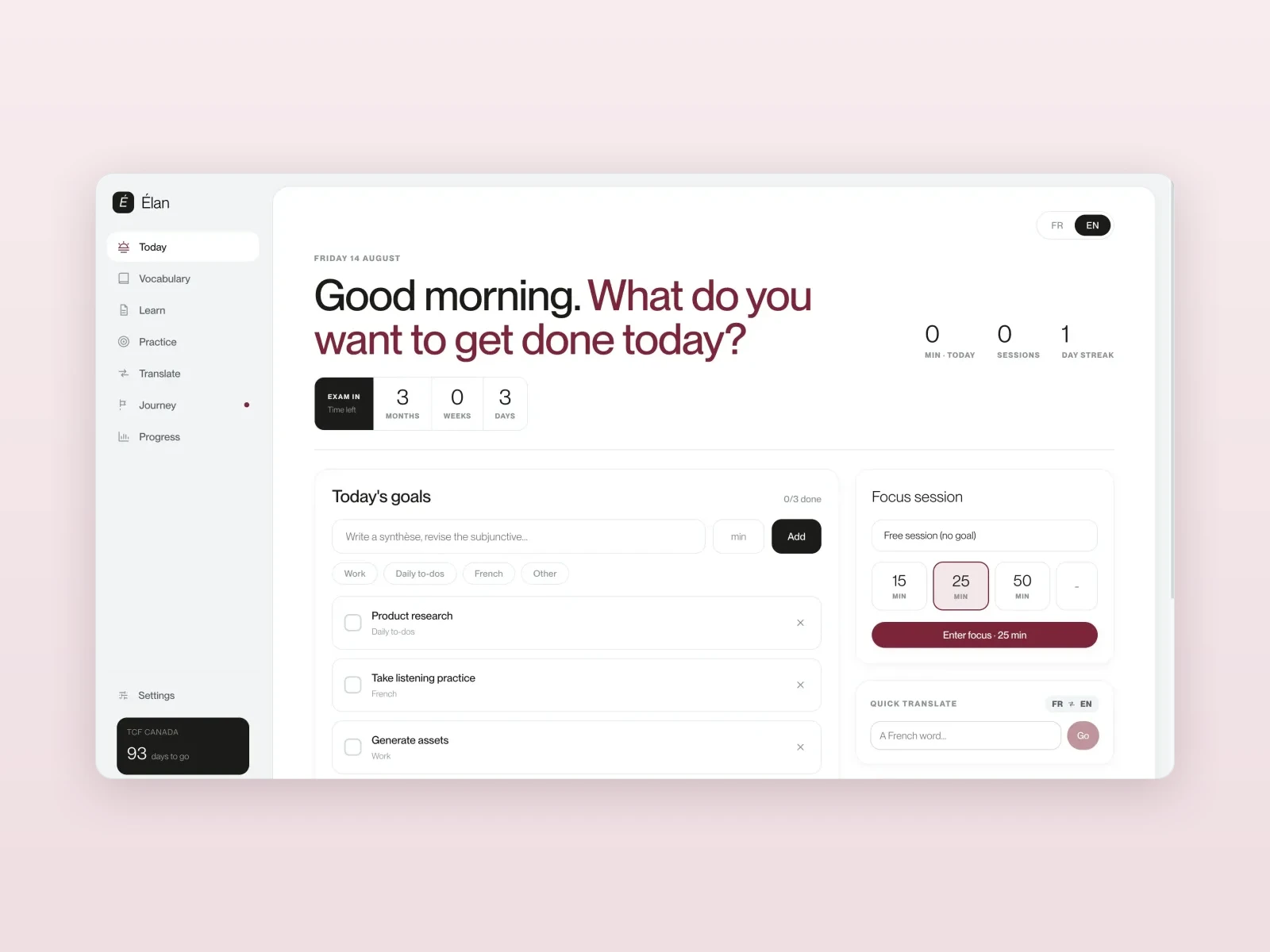 Élan – a calmer, smarter way to learn French.