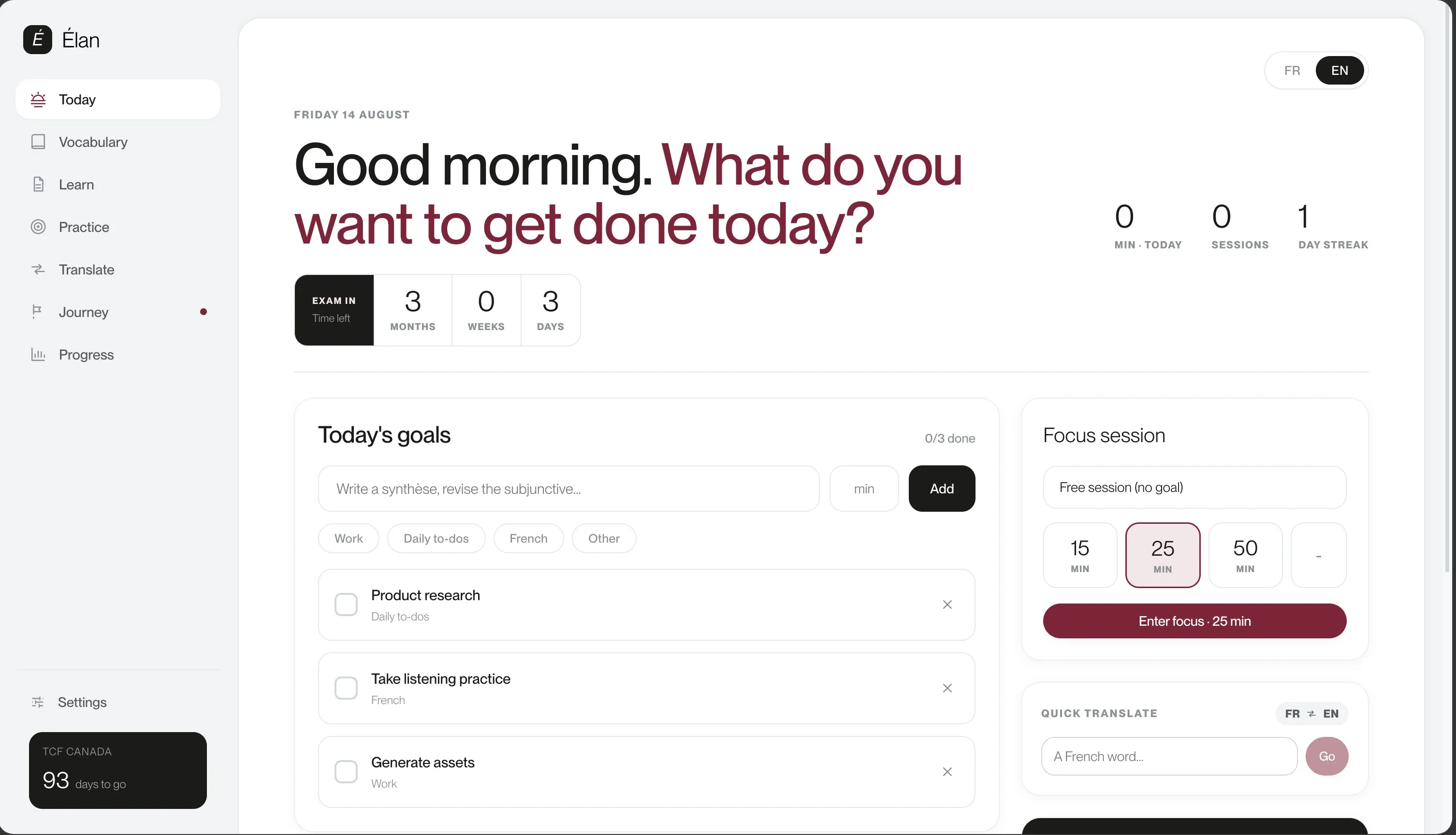 Élan – A calmer, smarter way to learn French.