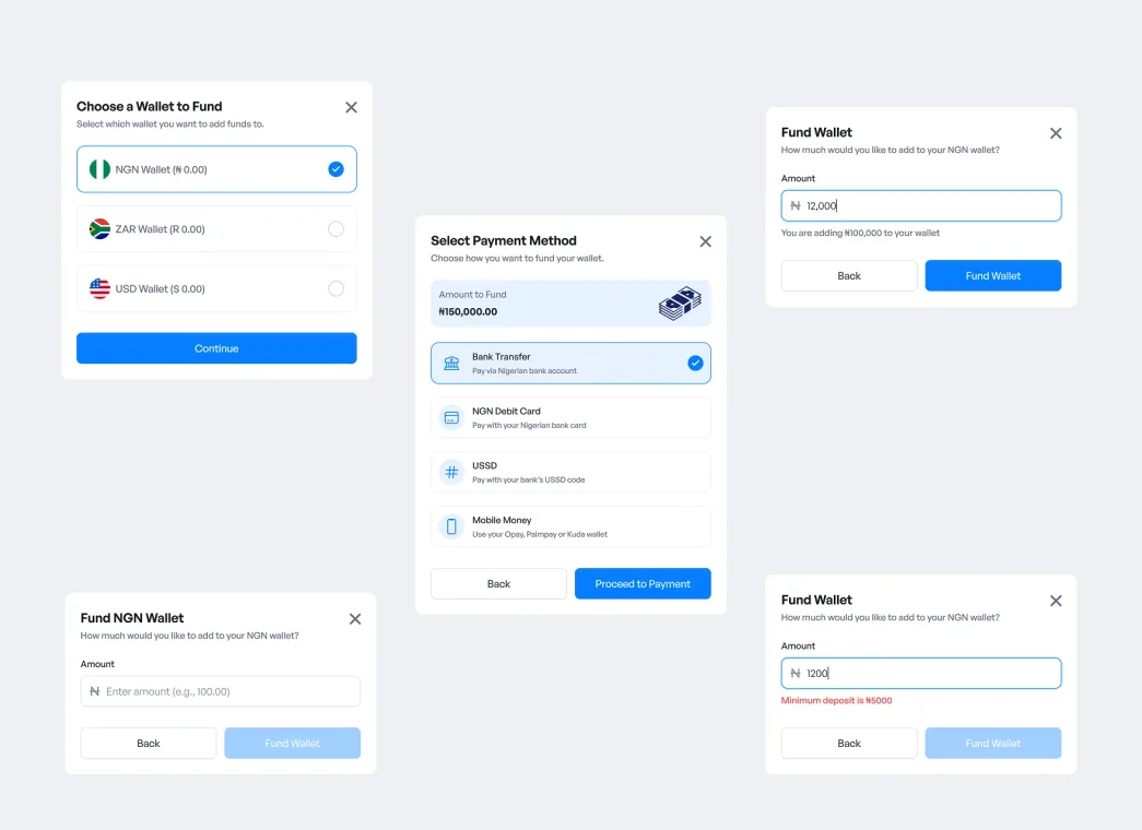Fund wallet modals