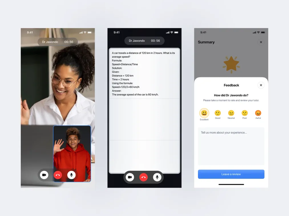 Tutor video-call screens