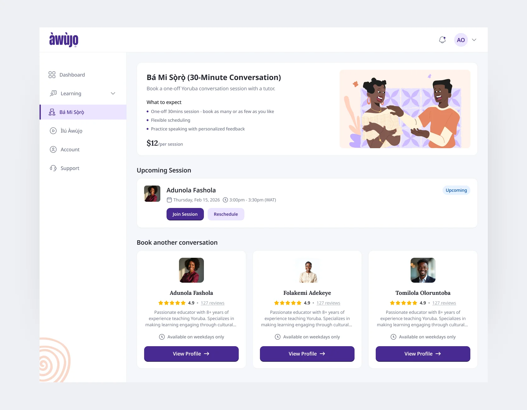 Student Portal + Progress Model – Bá Mi Sọ̀rọ̀ – book a one-off conversation with a tutor