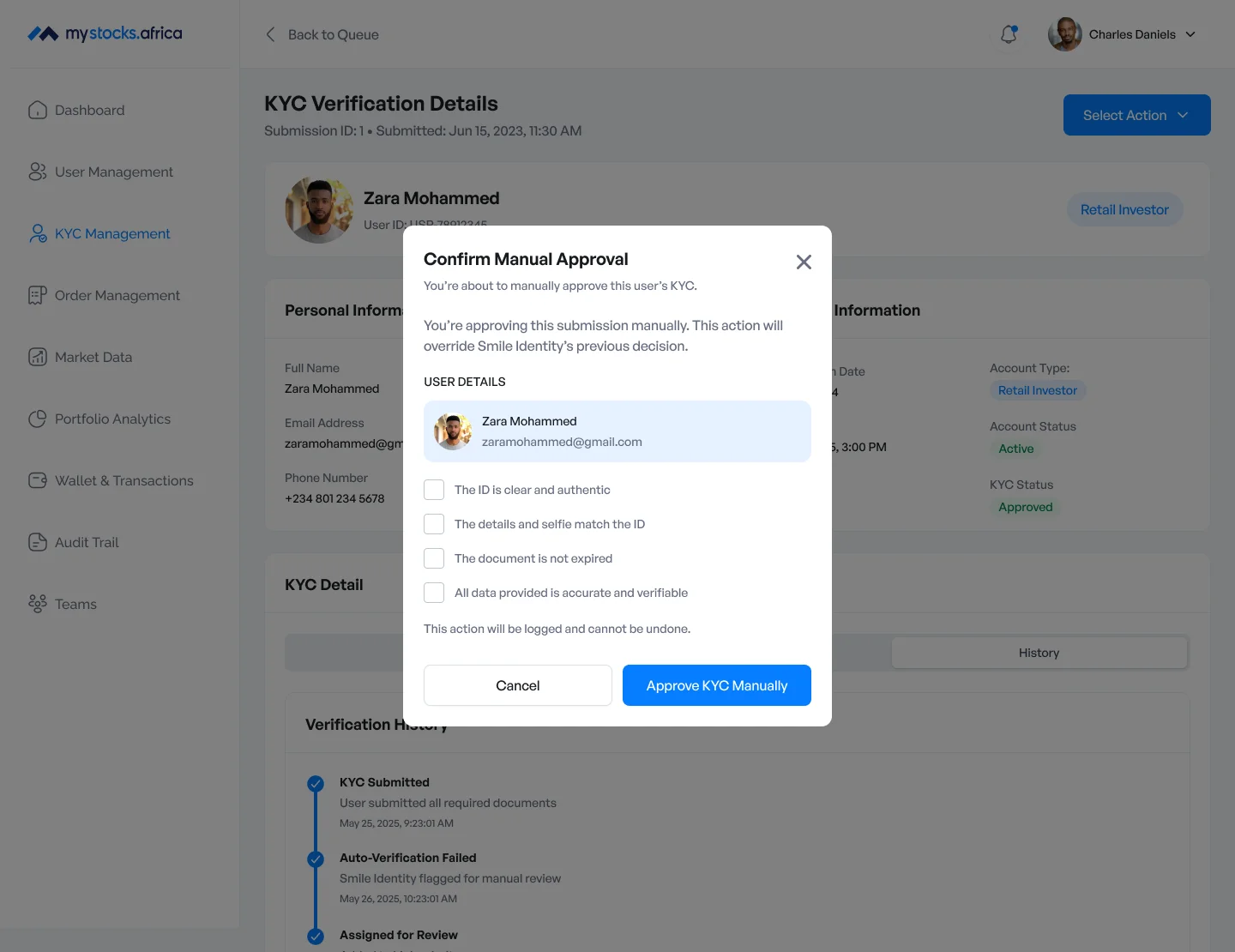 Centered modal