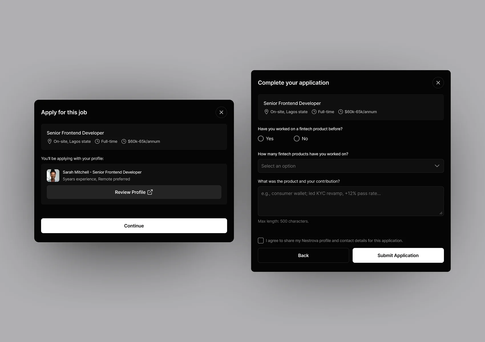 The profile becomes the application, plus any role-specific questions
