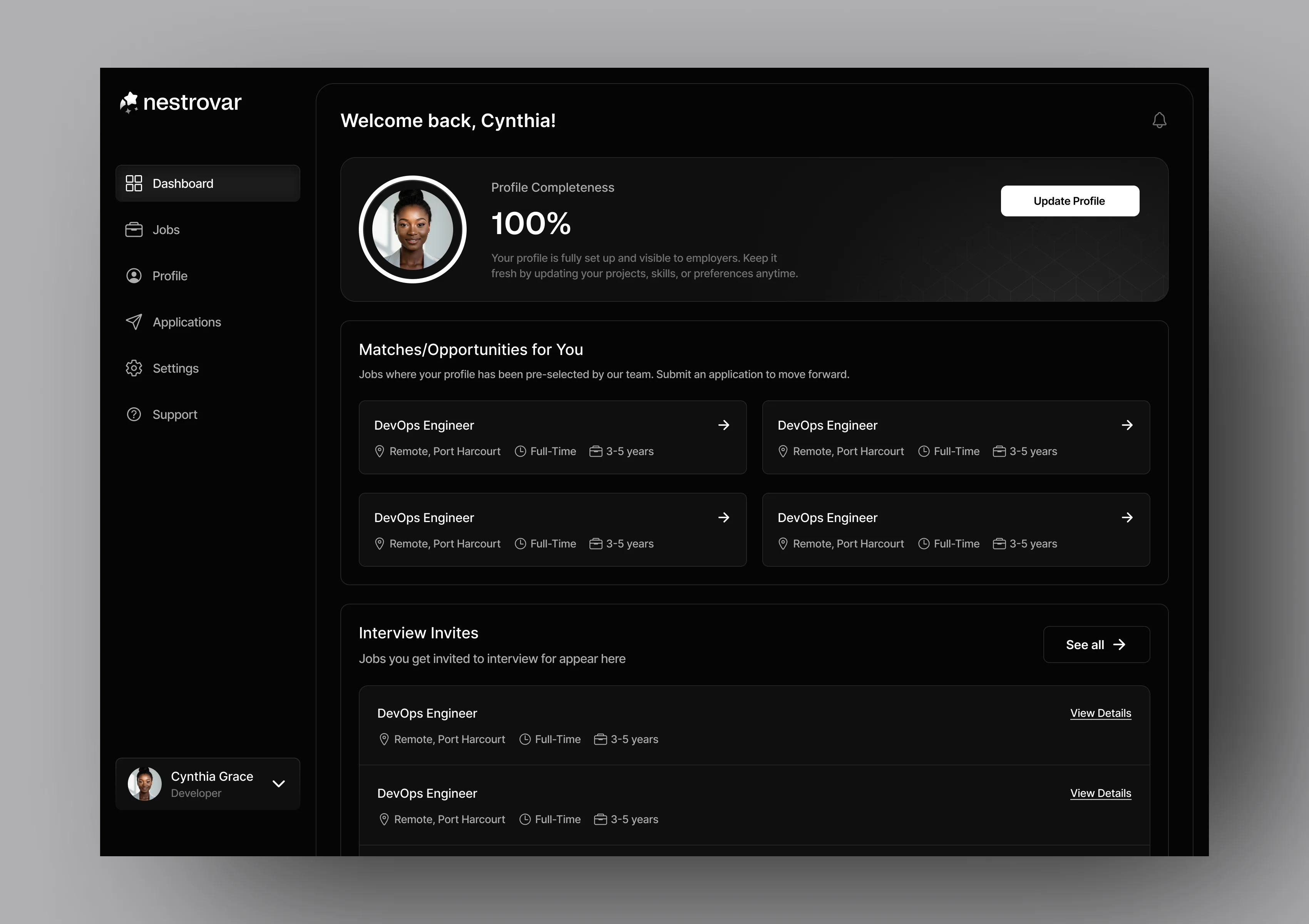 Suggested opportunities surfaced on the talent dashboard