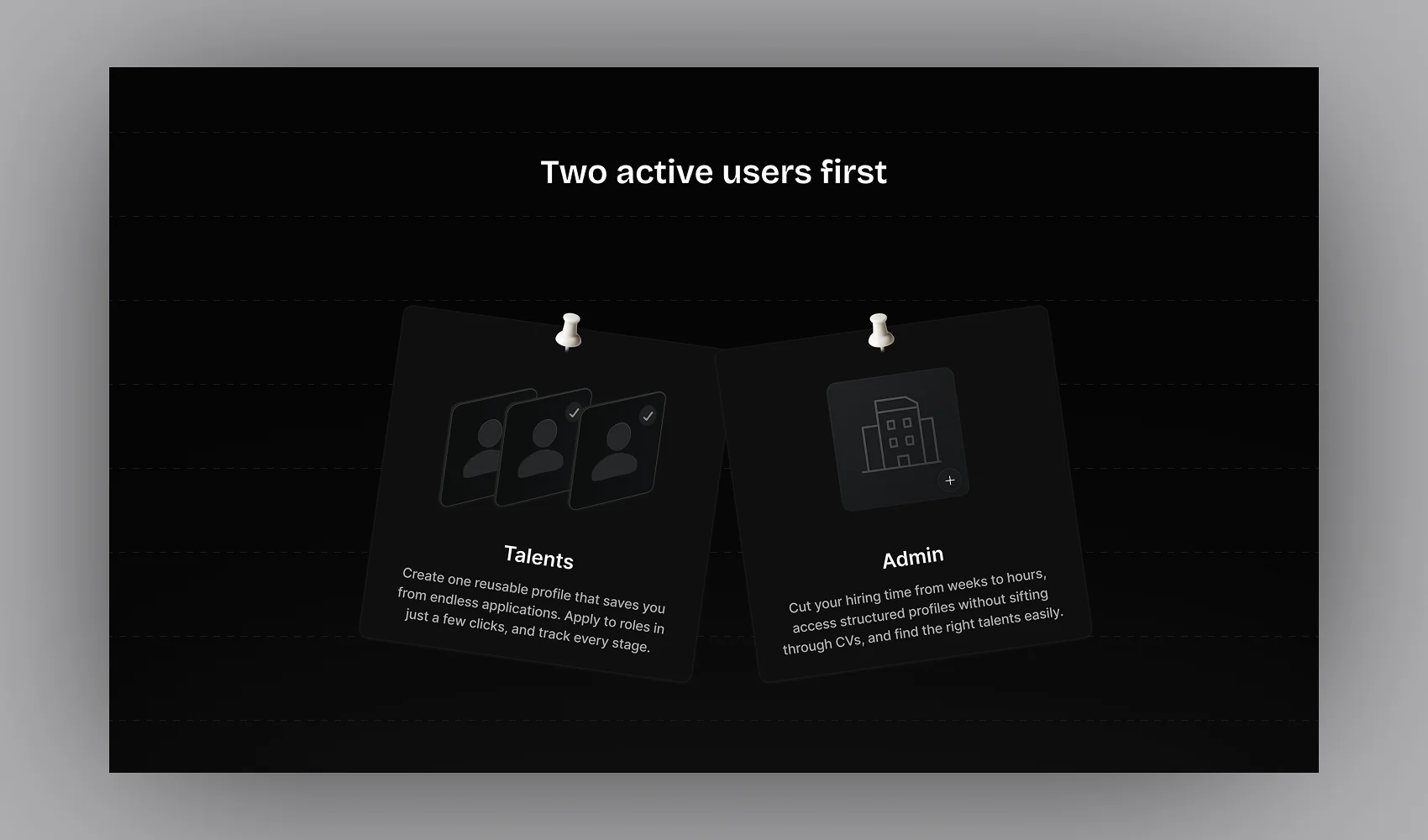 The MVP centred on two active users: talent and admin