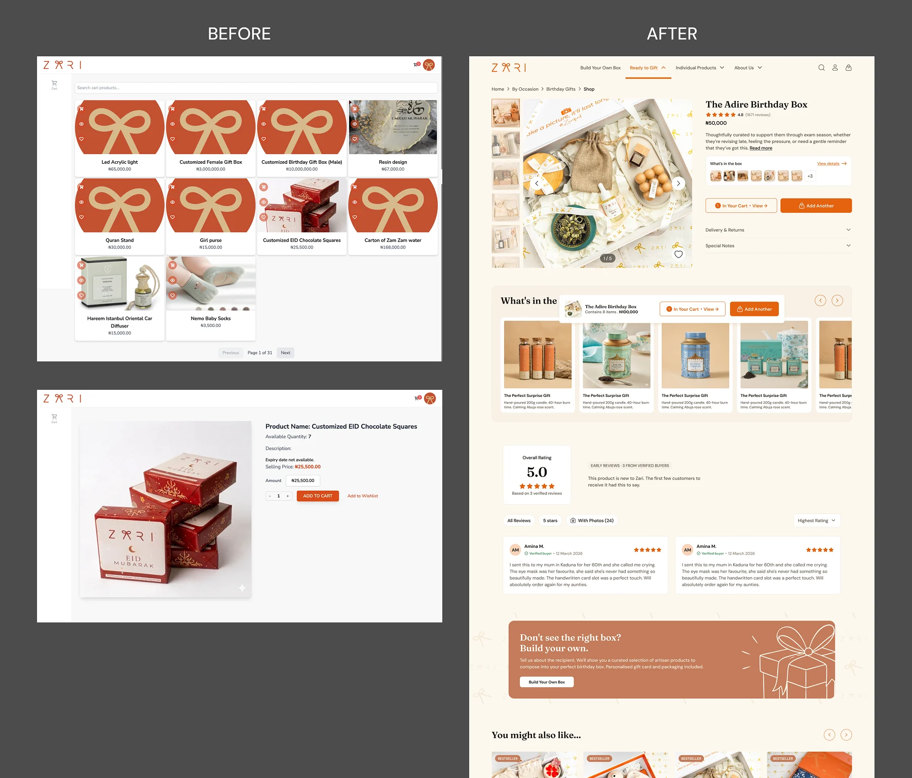 The Challenge – Search and product detail, before and after